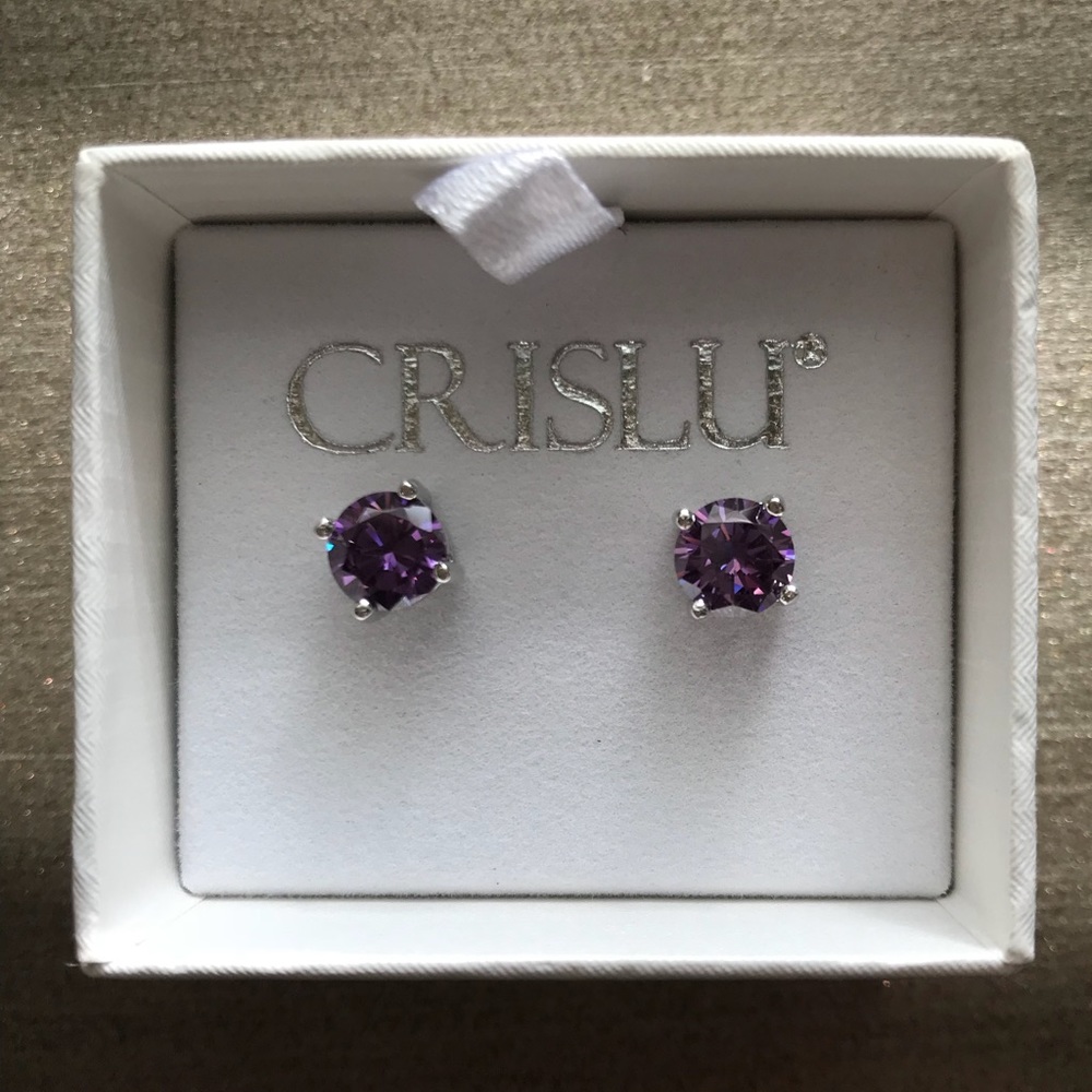 NEW Amethyst Diamond Stud Earrings - Picture 2 of 3